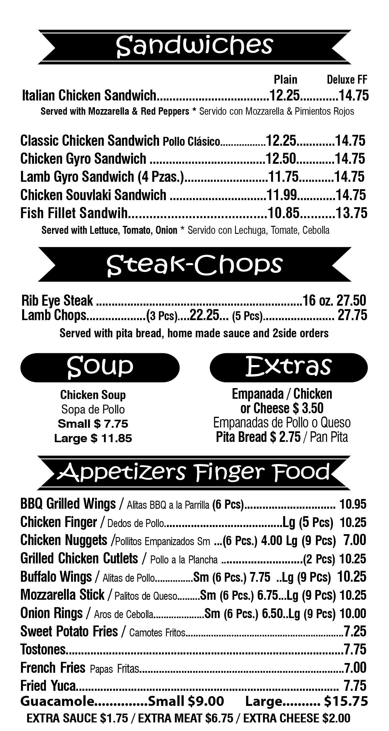 The Original American Chicken II Menu