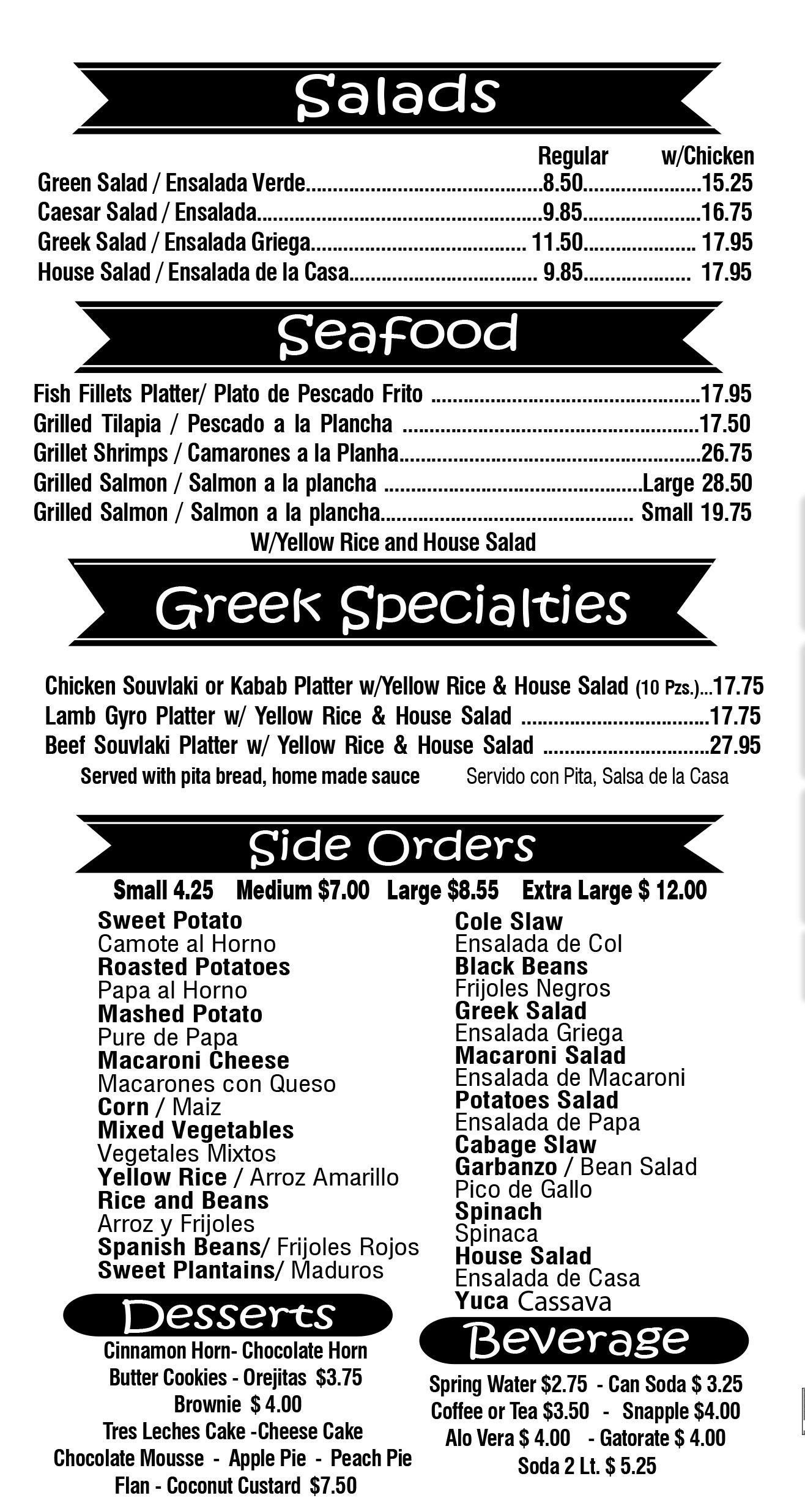 The Original American Chicken II Menu